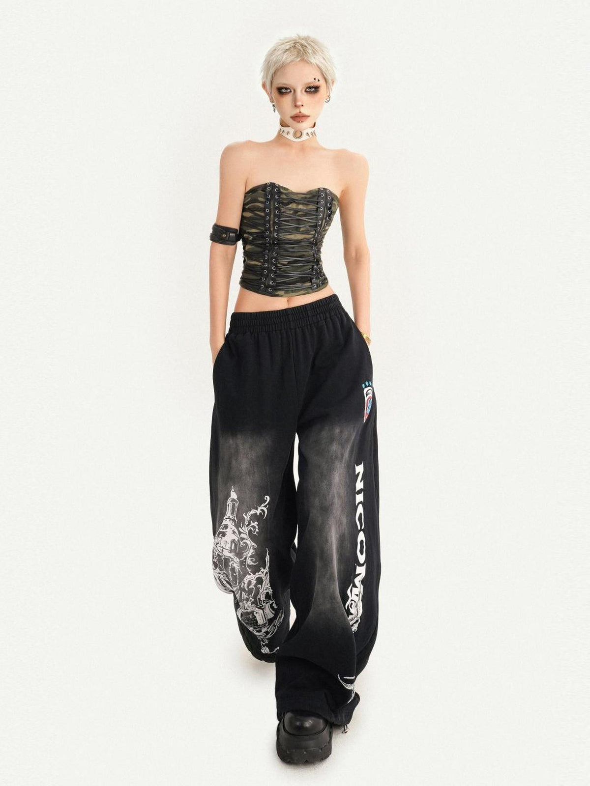 Nico Molly Street Hip Hop Print Loose Natural Waist Women&
