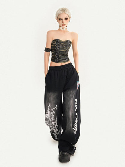 Nico Molly Street Hip Hop Print Loose Natural Waist Women&