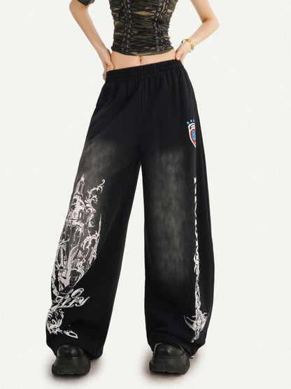 Nico Molly Street Hip Hop Print Loose Natural Waist Women&