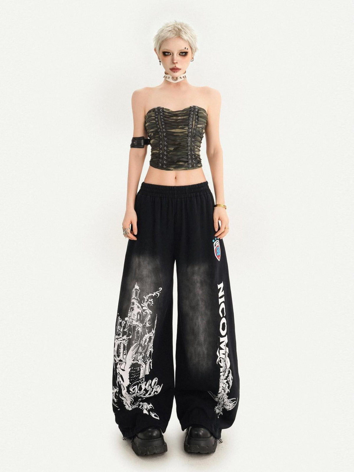 Nico Molly Street Hip Hop Print Loose Natural Waist Women&