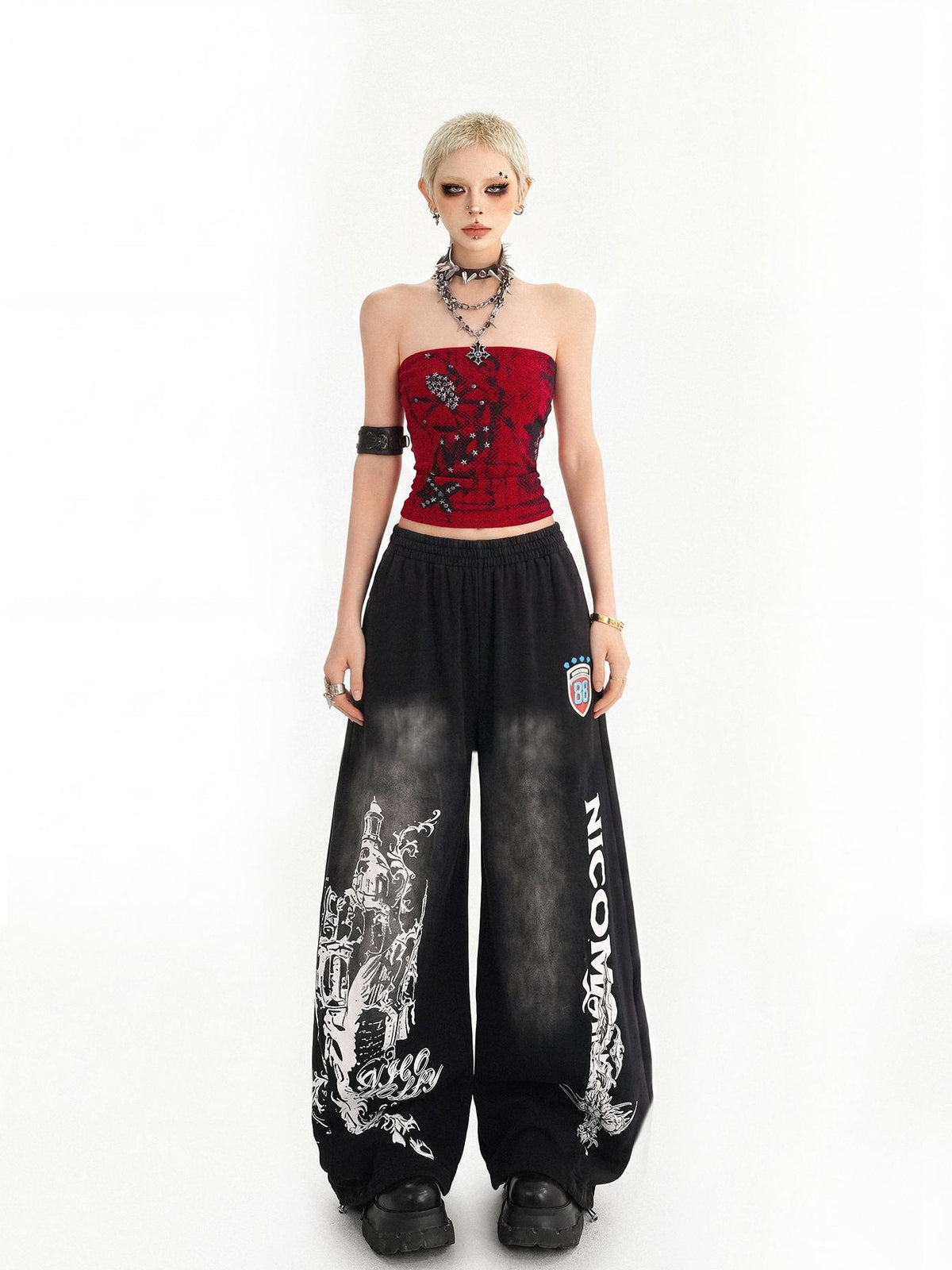 Nico Molly Street Hip Hop Print Loose Natural Waist Women&
