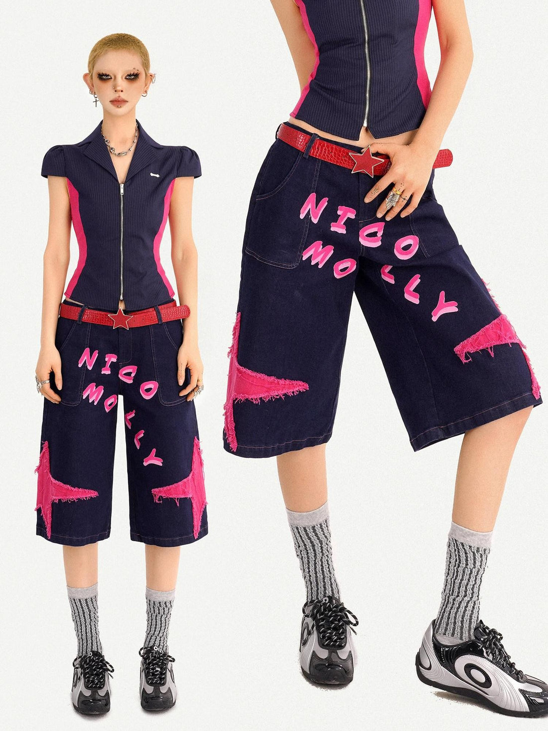 Nico Molly Street Millennial Edgy Loose Straight Ripped Letter Women&