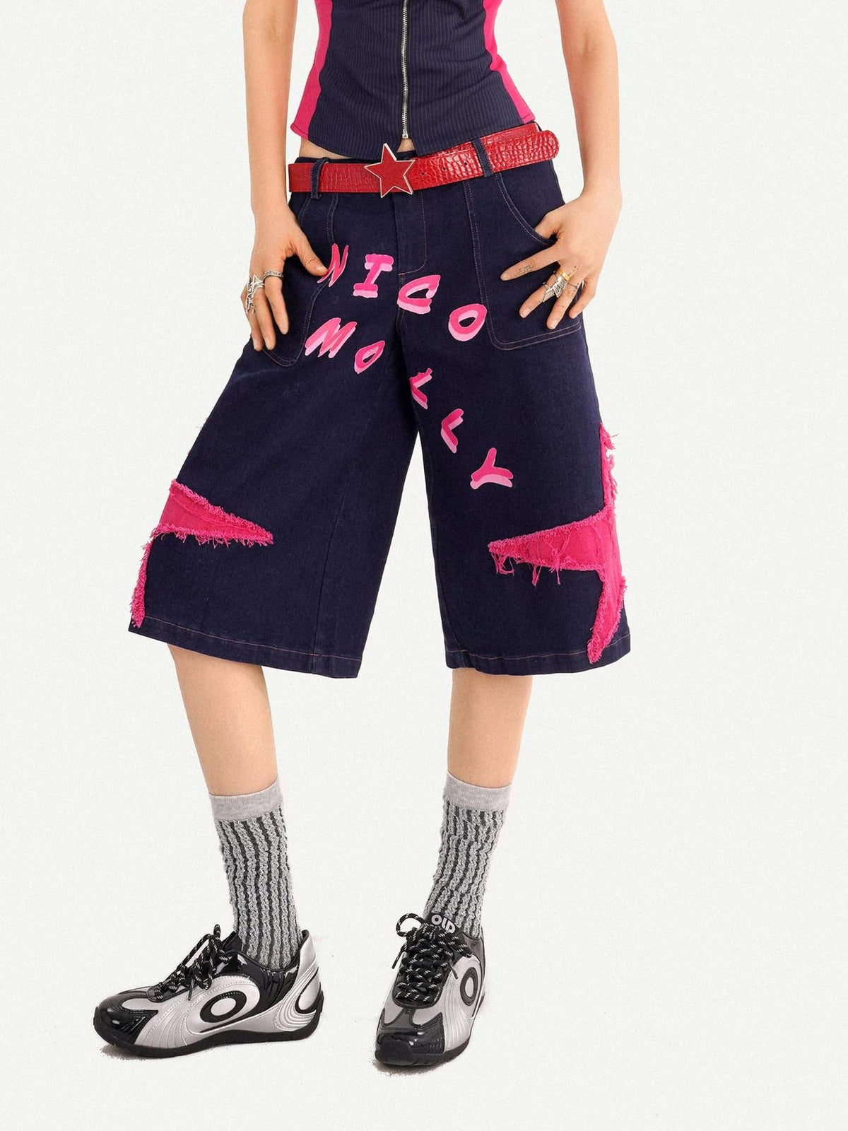 Nico Molly Street Millennial Edgy Loose Straight Ripped Letter Women&