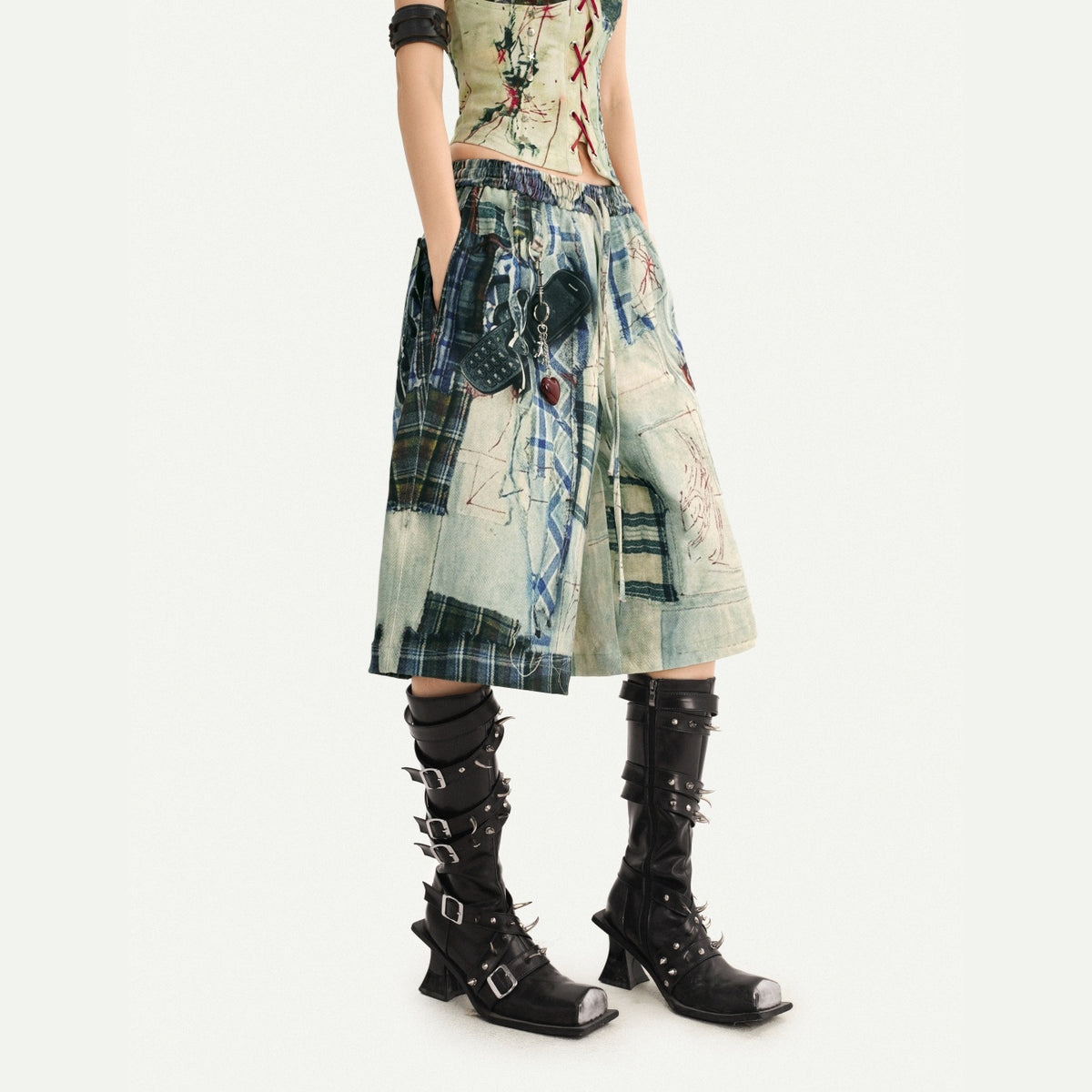 Nico_Molly_Street_Punk_Printed_Lace_Up_Bustier_Cropped_Slim_Women&