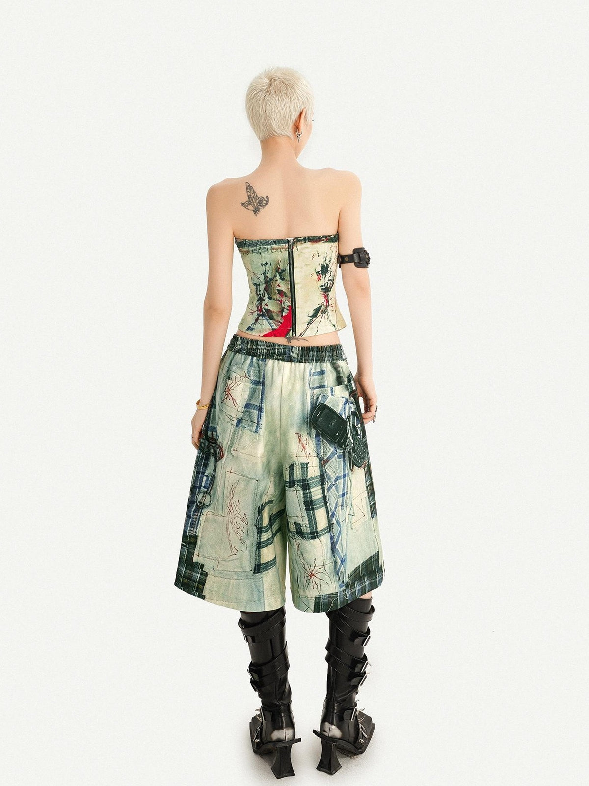 Nico Molly Street Punk Printed Lace Up Bustier Cropped Slim Women&