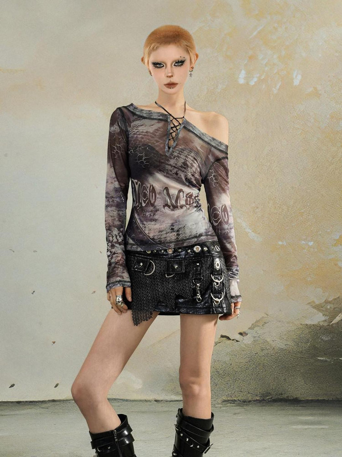 Nico Molly Street Style Letter Print Off Shoulder Slim Fit Women&