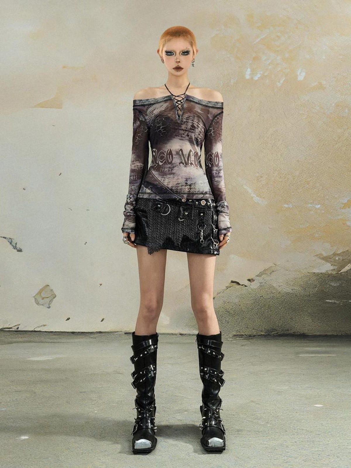Nico Molly Street Style Letter Print Off Shoulder Slim Fit Women&