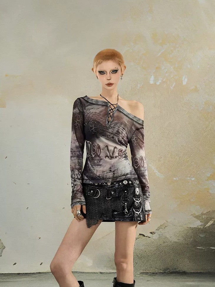 Nico Molly Street Style Letter Print Off Shoulder Slim Fit Women&