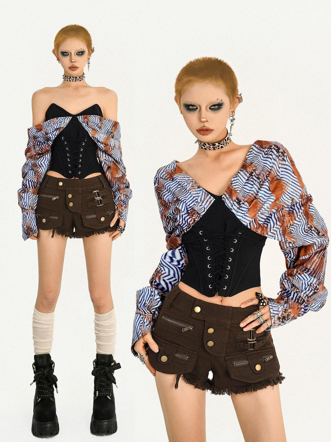 Nico Molly Striped Corset Waist Zipper Backless Women&