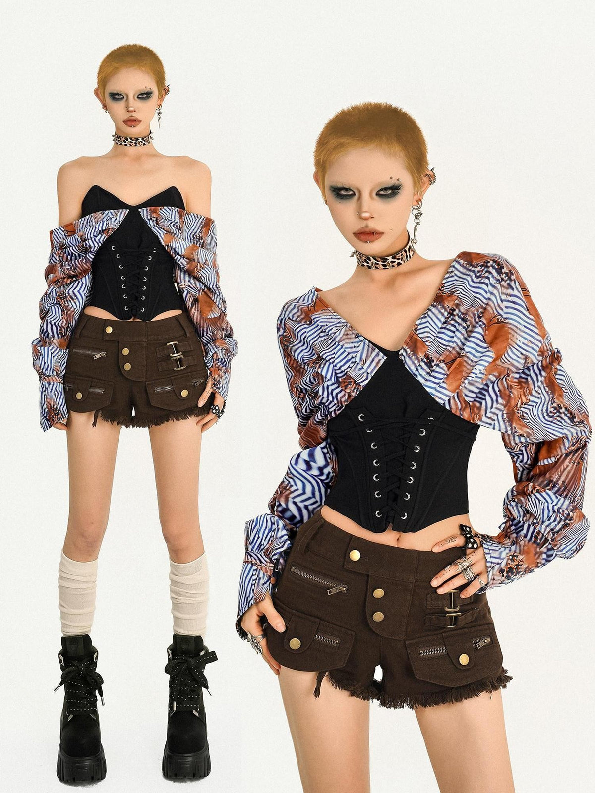 Nico Molly Striped Corset Waist Zipper Backless Women&