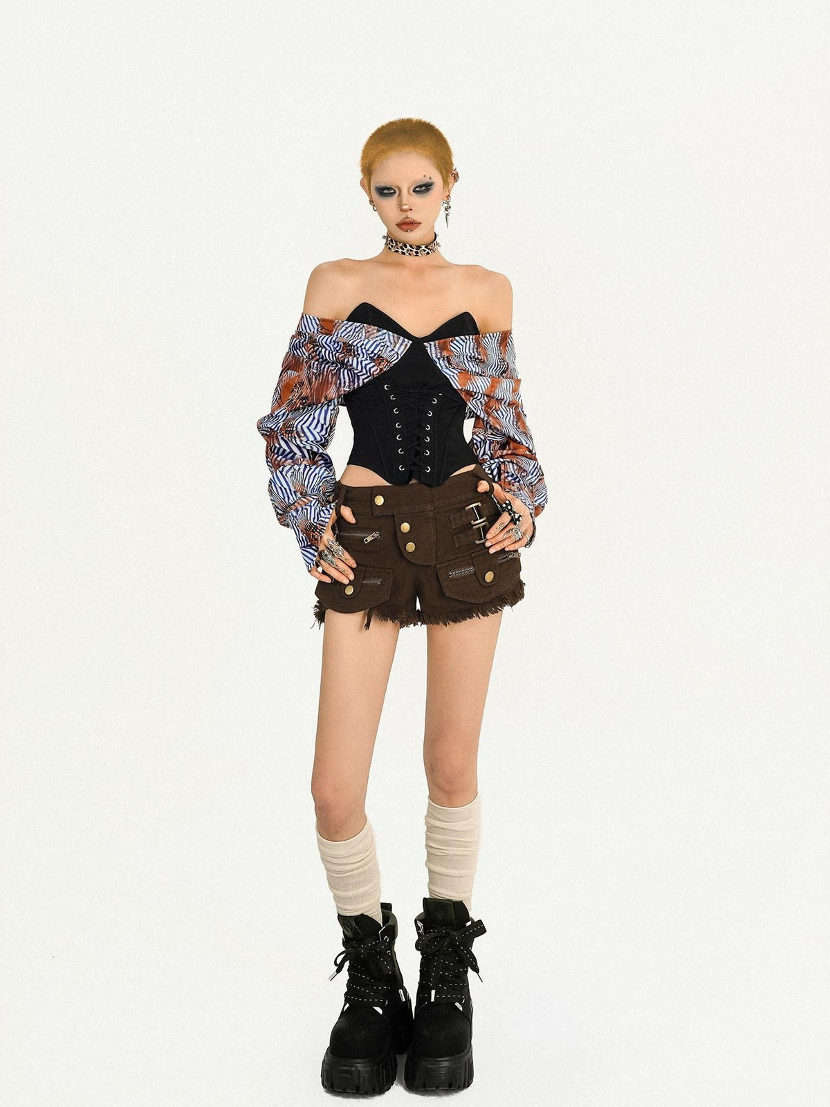 Nico Molly Striped Corset Waist Zipper Backless Women&