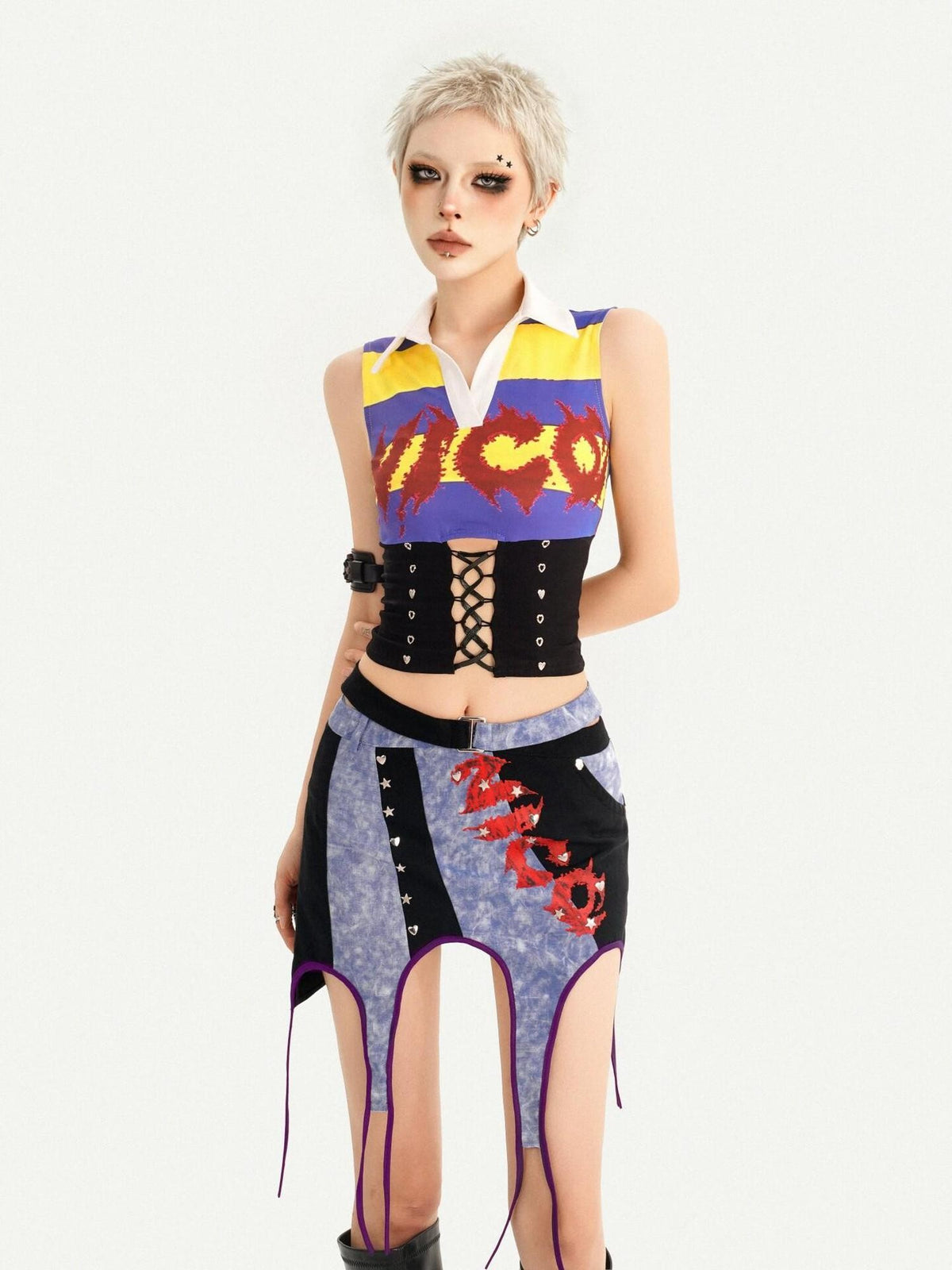 Nico Molly Striped Cropped Collared Cinched Waist Collegiate Jersey Women&