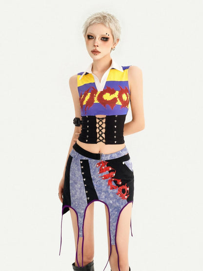 Nico Molly Striped Cropped Collared Cinched Waist Collegiate Jersey Women&