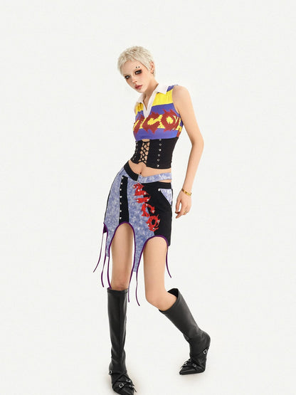 Nico Molly Striped Cropped Collared Cinched Waist Collegiate Jersey Women&