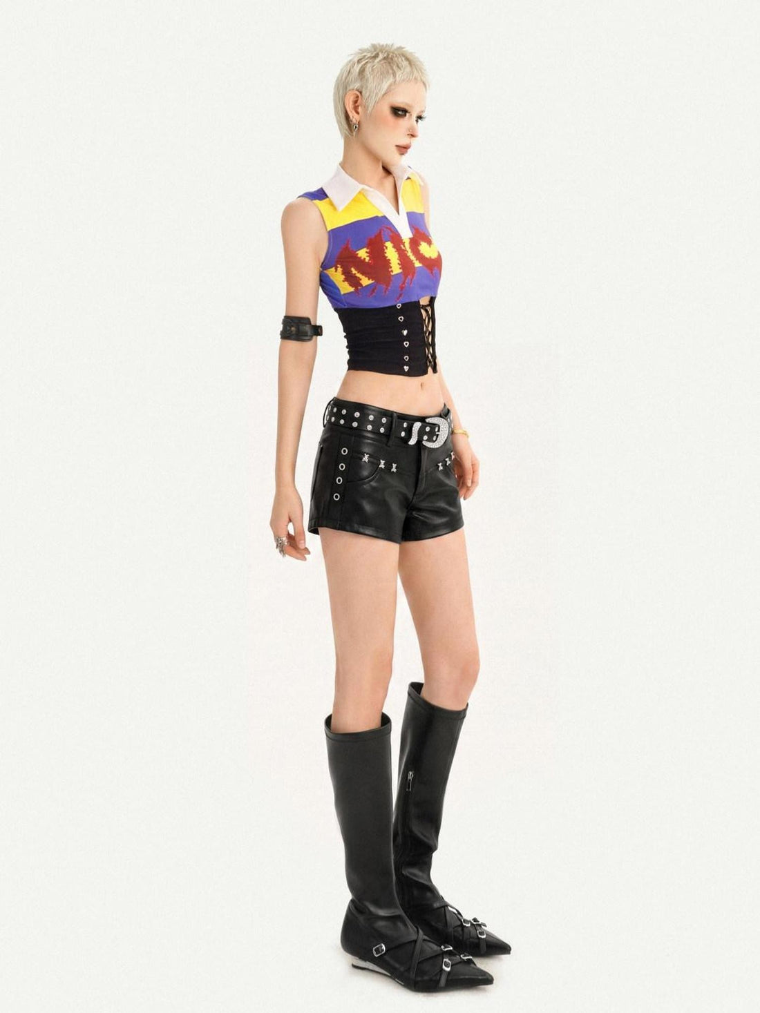 Nico Molly Striped Cropped Collared Cinched Waist Collegiate Jersey Women&