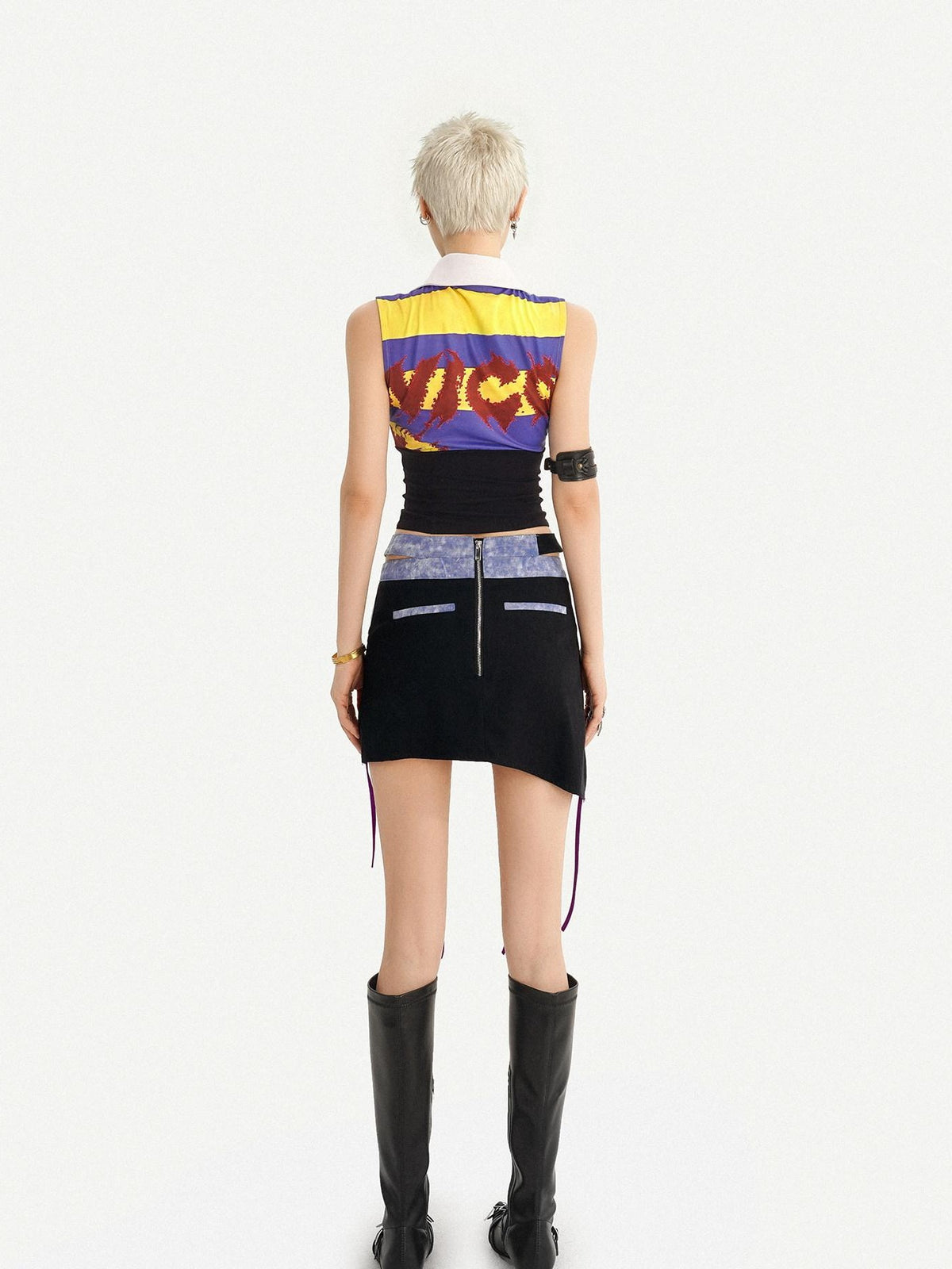 Nico Molly Striped Cropped Collared Cinched Waist Collegiate Jersey Women&