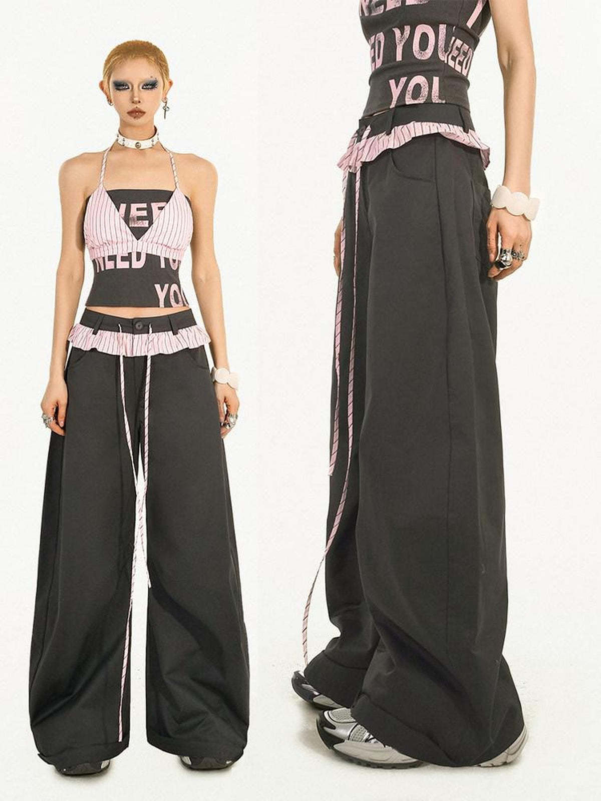 Nico Molly Striped Lace Trim Layered High Waist Women&