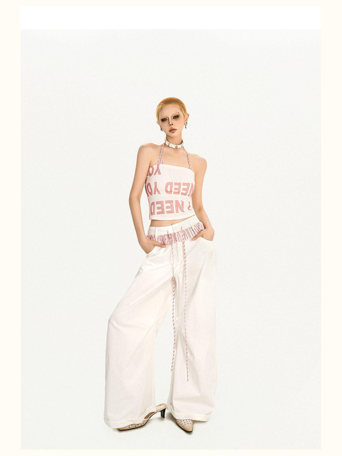 Nico Molly Striped Lace Trim Layered High Waist Women&
