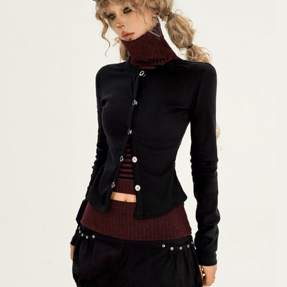Nico_Molly_Striped_Patchwork_Metal_High_Neck_Women&