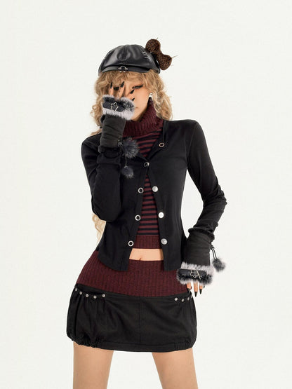 Nico Molly Striped Patchwork Metal High Neck Women&