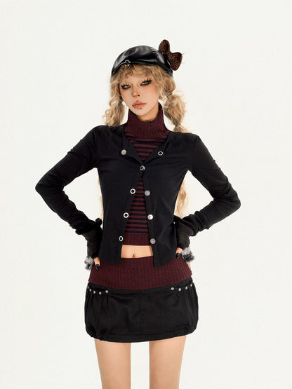 Nico Molly Striped Patchwork Metal High Neck Women&