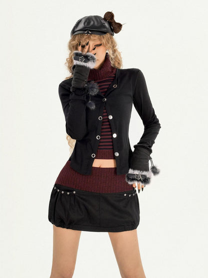 Nico Molly Striped Patchwork Metal High Neck Women&