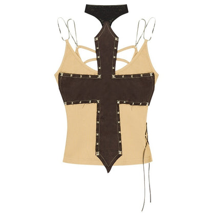 Nico_Molly_Studded_Spliced_Cross_Halter_Vest_Women&
