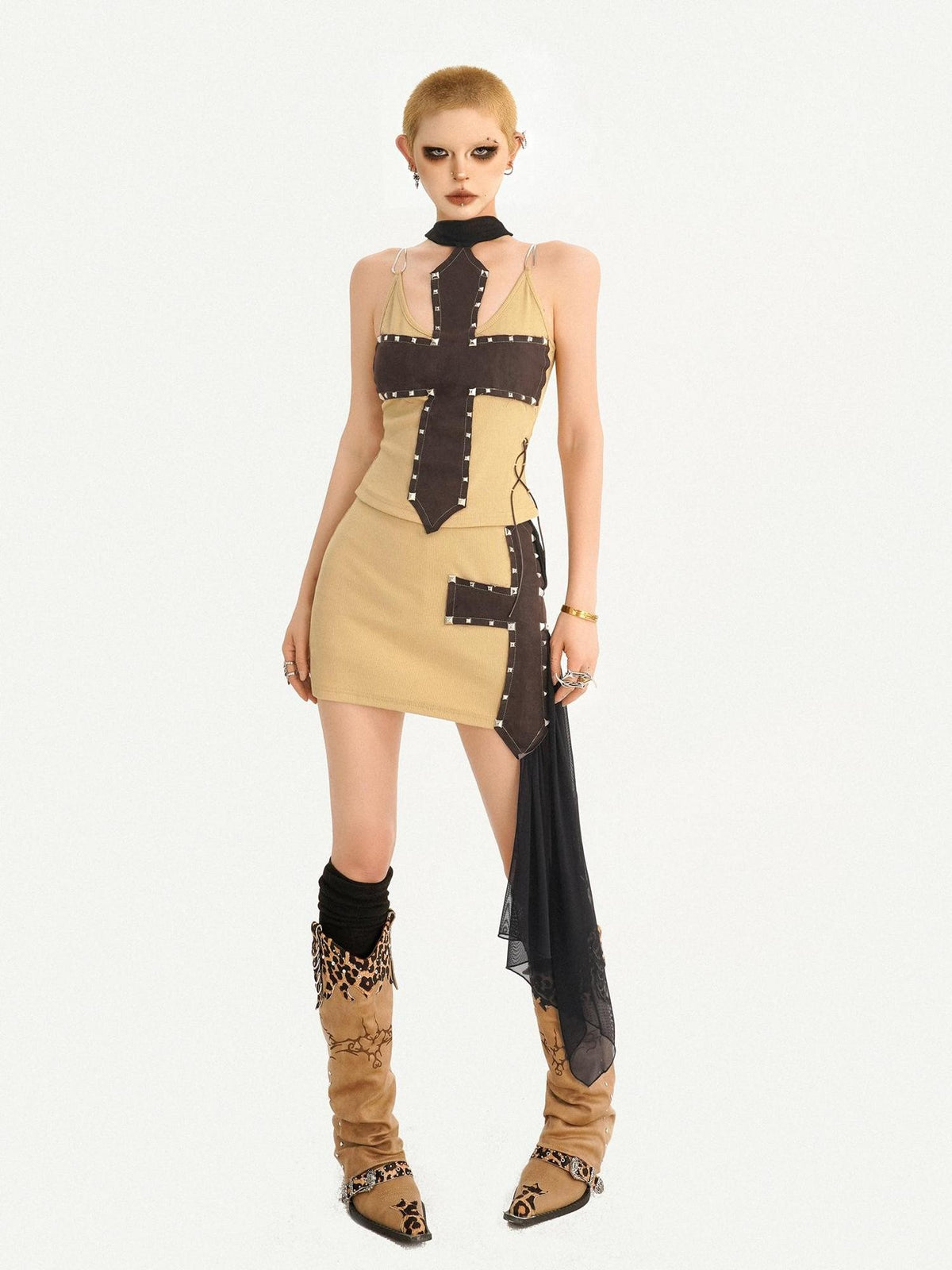Nico Molly Studded Spliced Cross Halter Vest Women&