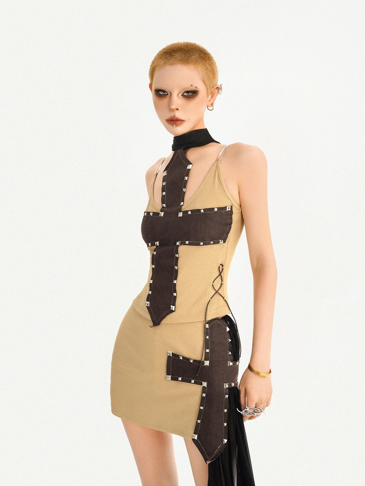 Nico Molly Studded Spliced Cross Halter Vest Women&