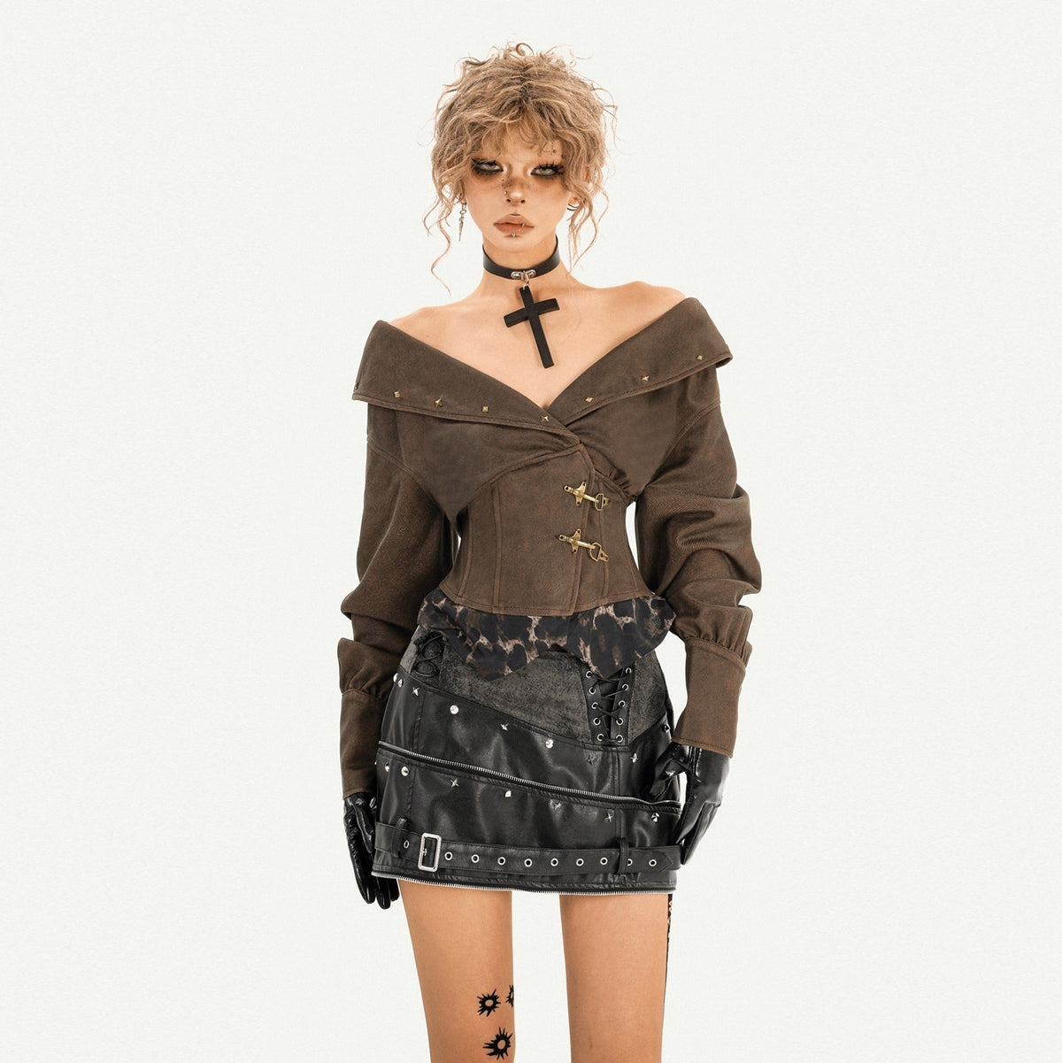 Nico_Molly_Textured_Patchwork_V-neck_Batwing_Boned_Waist_Women&