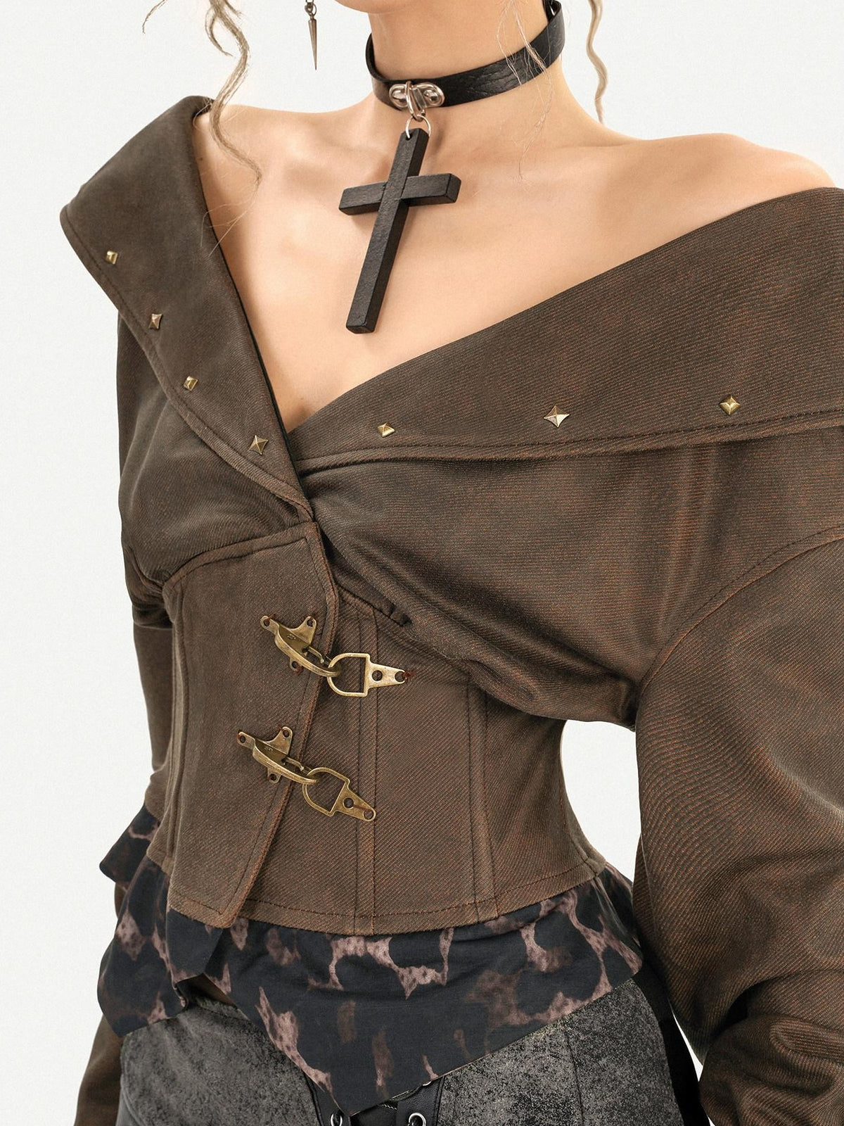 Nico Molly Textured Patchwork V-neck Batwing Boned Waist Women&