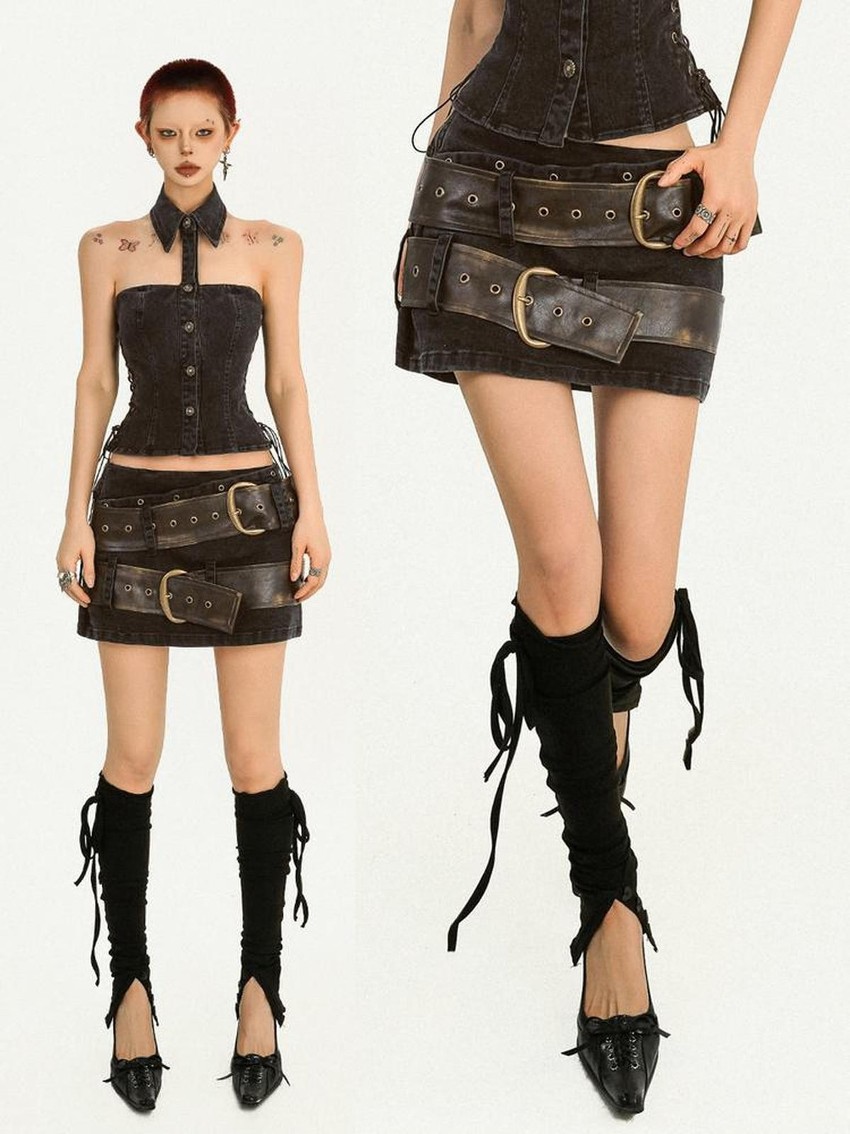 Nico Molly Tie Dye Distressed Double Belt A Line Vintage Women&