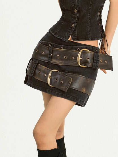 Nico Molly Tie Dye Distressed Double Belt A Line Vintage Women&