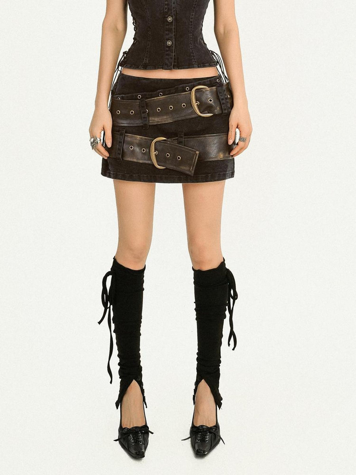 Nico Molly Tie Dye Distressed Double Belt A Line Vintage Women&