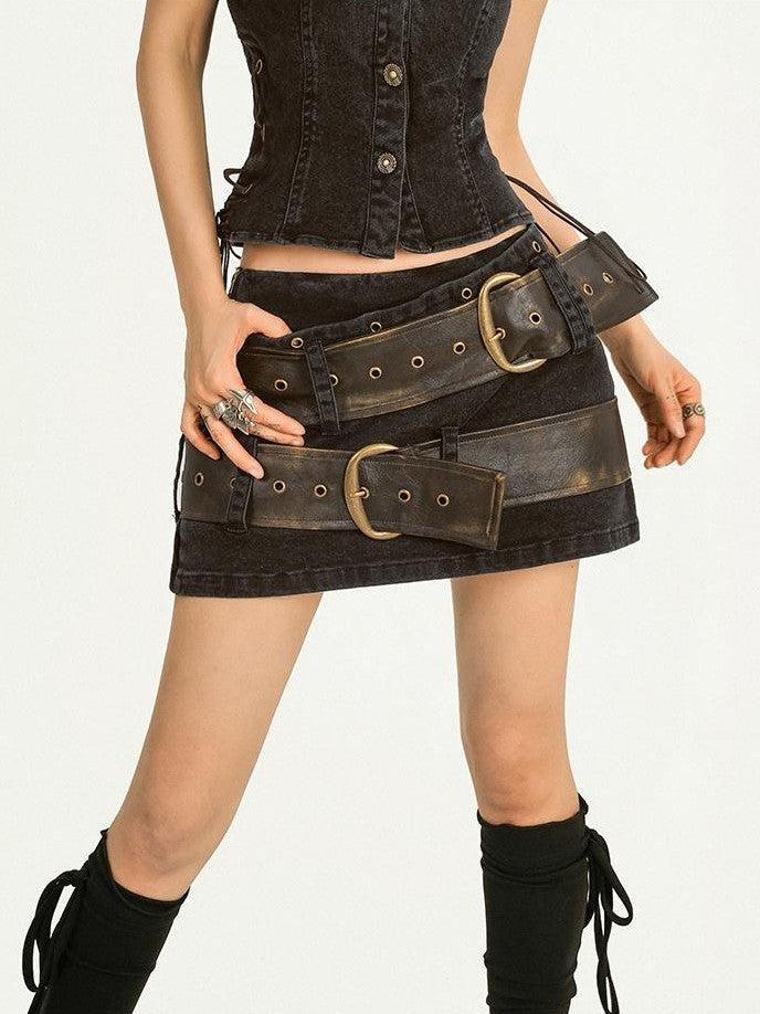 Nico Molly Tie Dye Distressed Double Belt A Line Vintage Women&