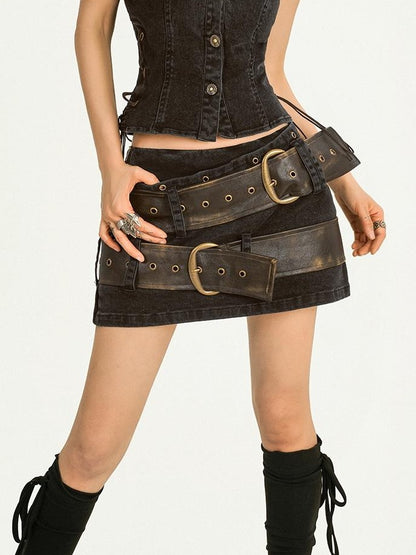 Nico Molly Tie Dye Distressed Double Belt A Line Vintage Women&