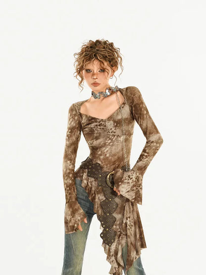 Nico Molly Tie Dye Irregular Bell Sleeve Slim Fit Women&