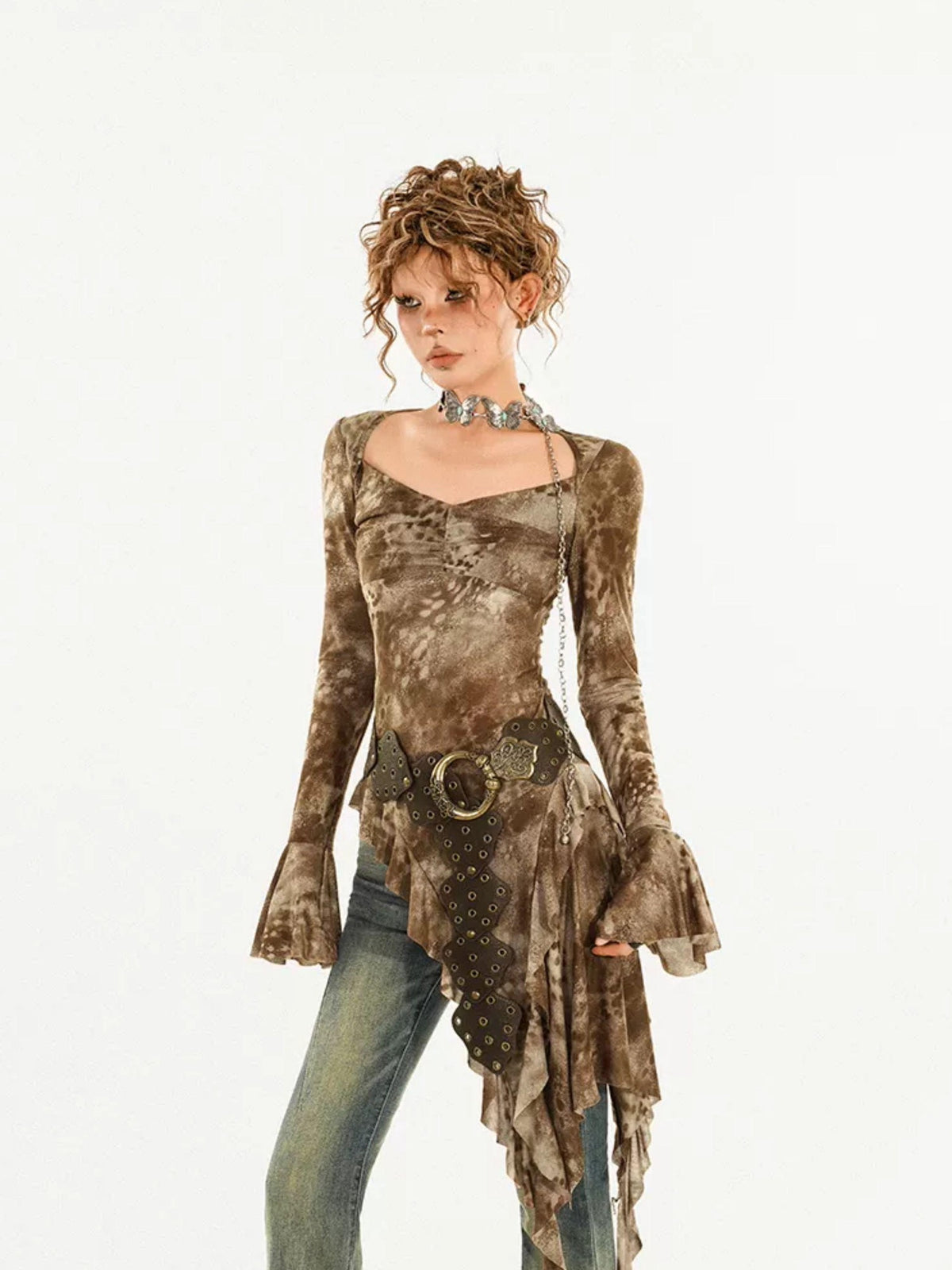 Nico Molly Tie Dye Irregular Bell Sleeve Slim Fit Women&