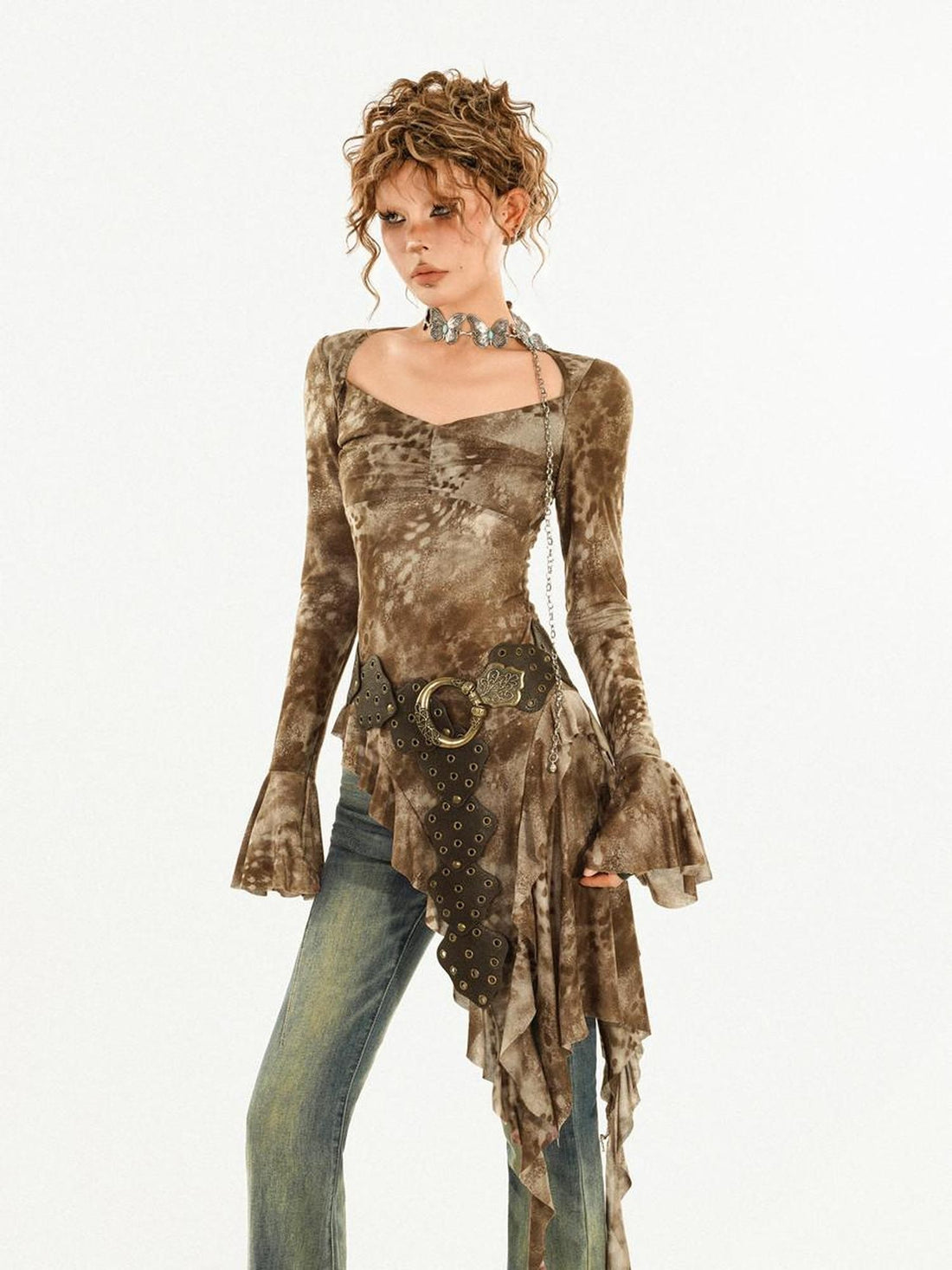 Nico Molly Tie Dye Irregular Bell Sleeve Slim Fit Women&