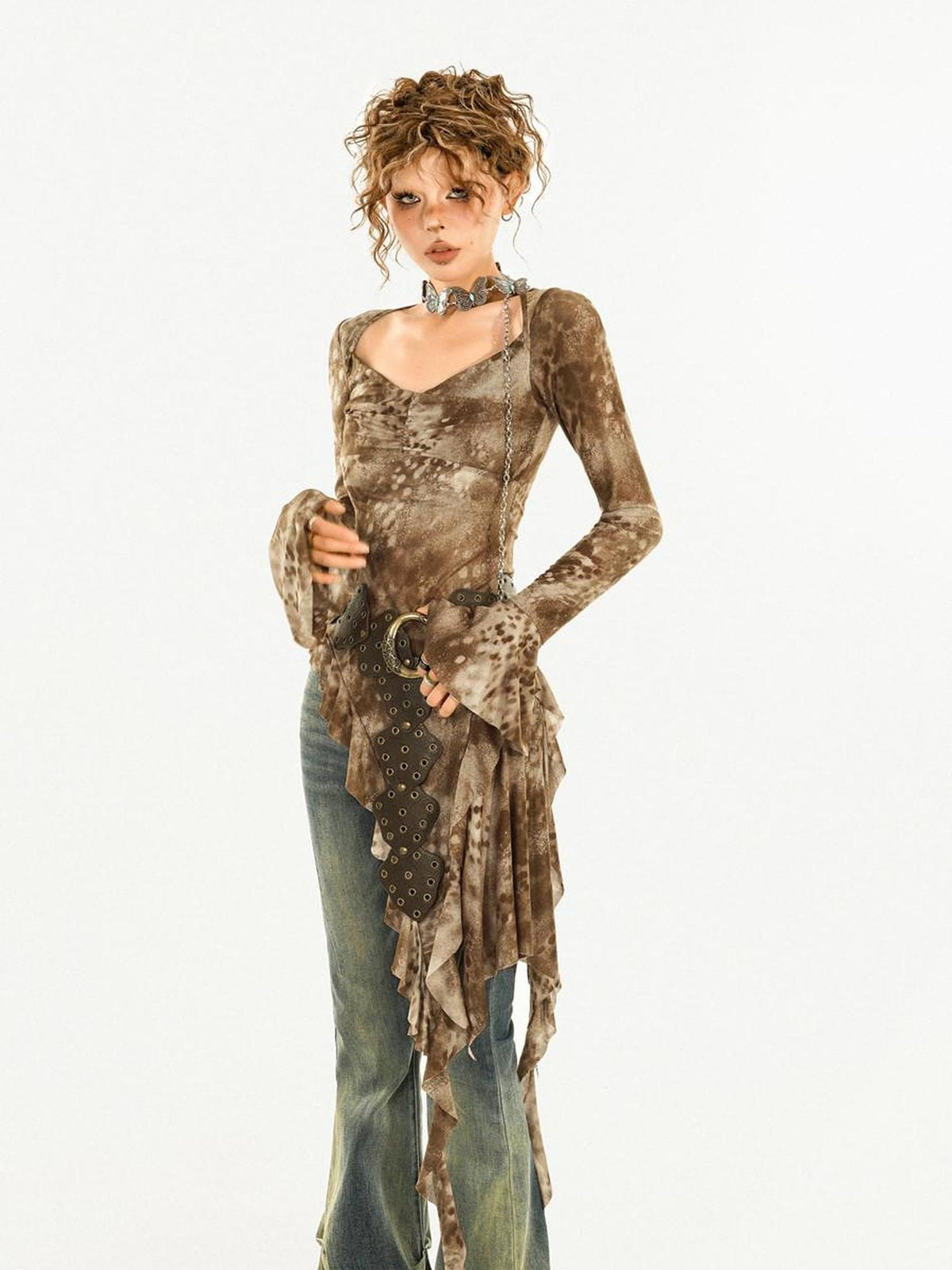 Nico Molly Tie Dye Irregular Bell Sleeve Slim Fit Women&