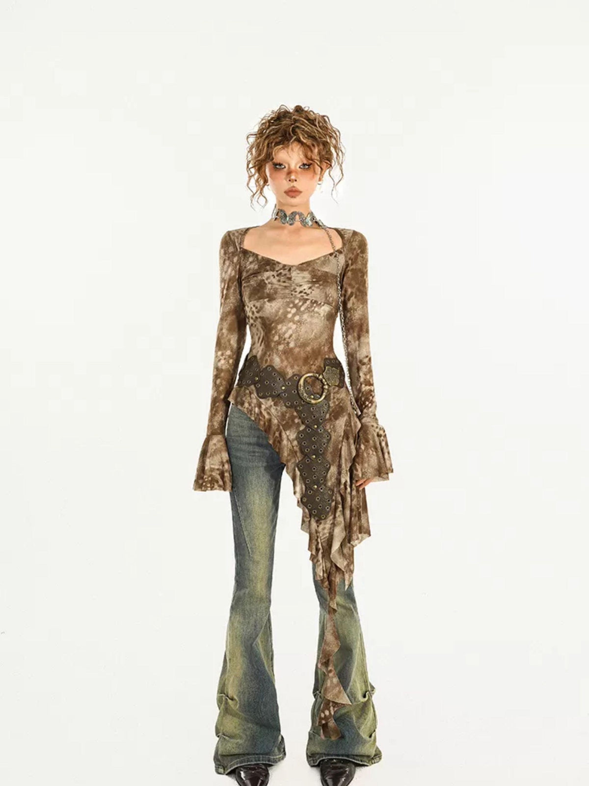Nico Molly Tie Dye Irregular Bell Sleeve Slim Fit Women&