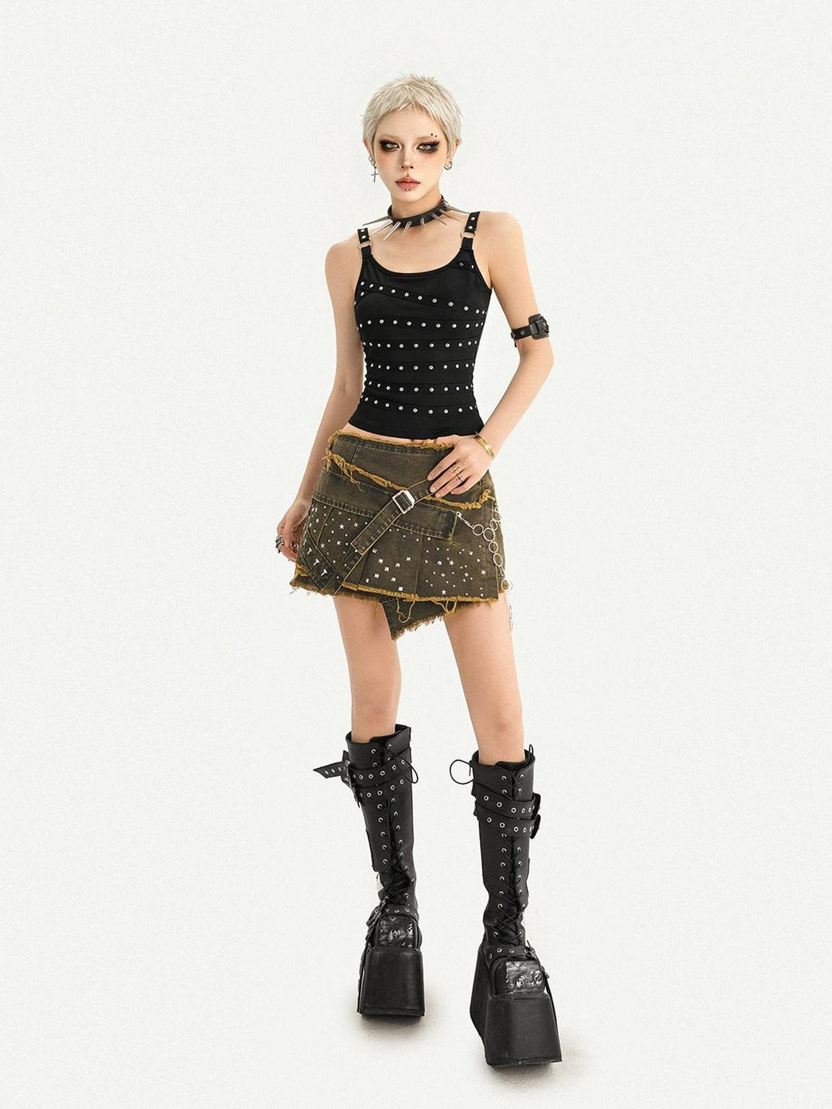 Nico Molly Vintage American Studded Square Neck Slim Fit Women&
