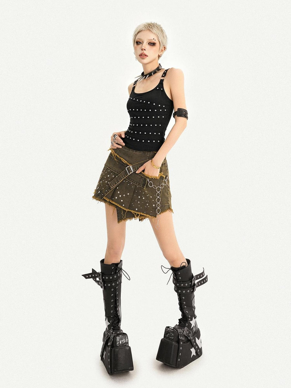 Nico Molly Vintage American Studded Square Neck Slim Fit Women&