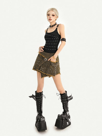 Nico Molly Vintage American Studded Square Neck Slim Fit Women&