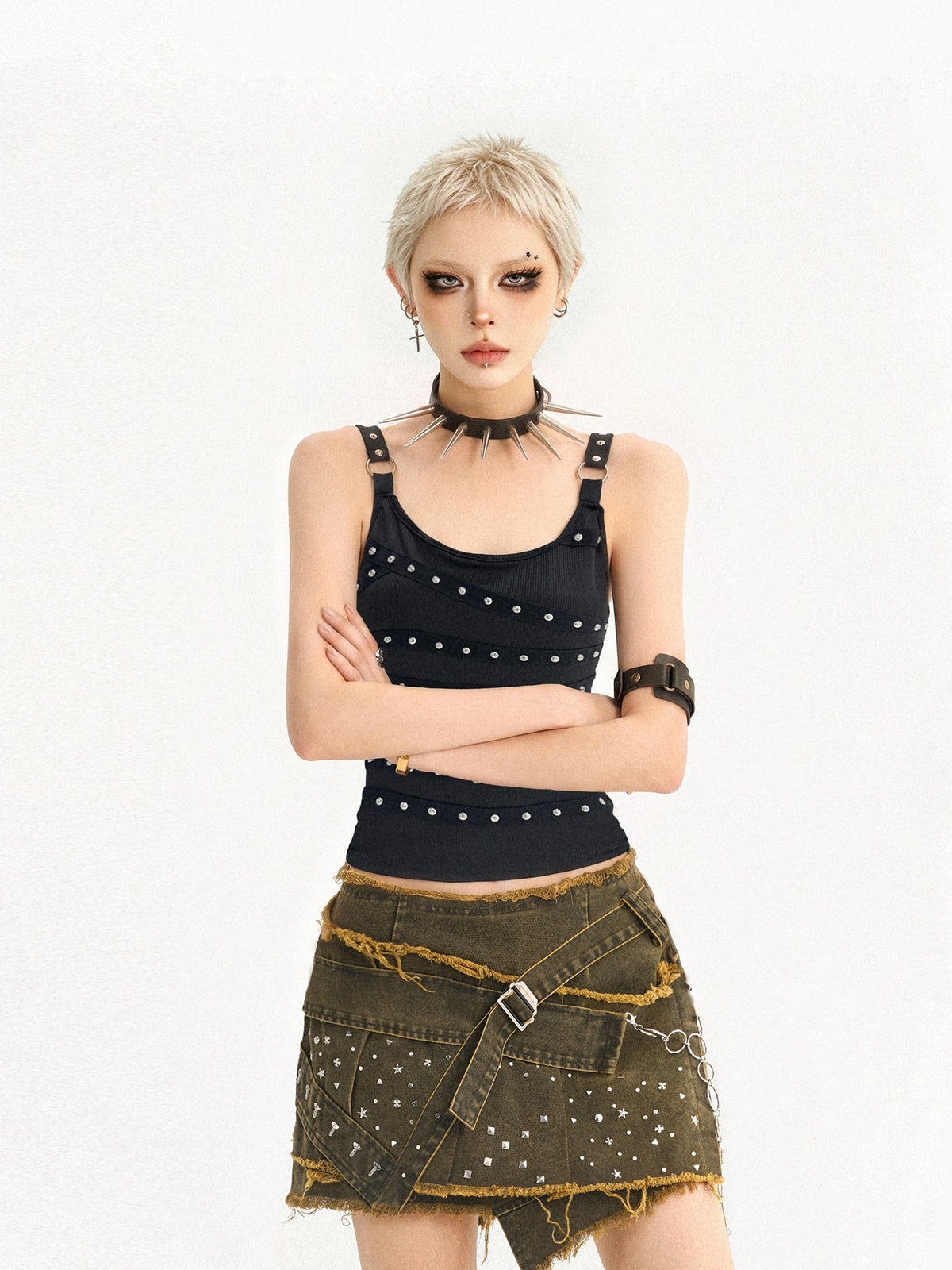Nico Molly Vintage American Studded Square Neck Slim Fit Women&