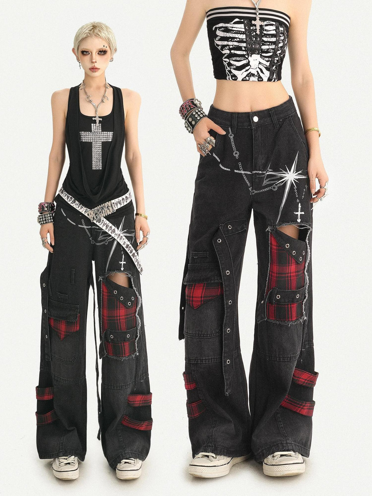 Nico Molly Vintage Black Punk Distressed Patchwork Women&