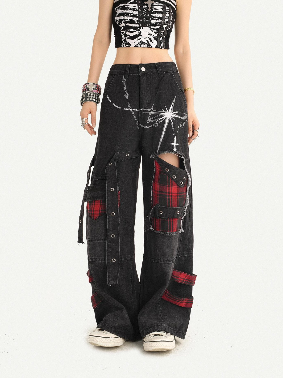 Nico Molly Vintage Black Punk Distressed Patchwork Women&