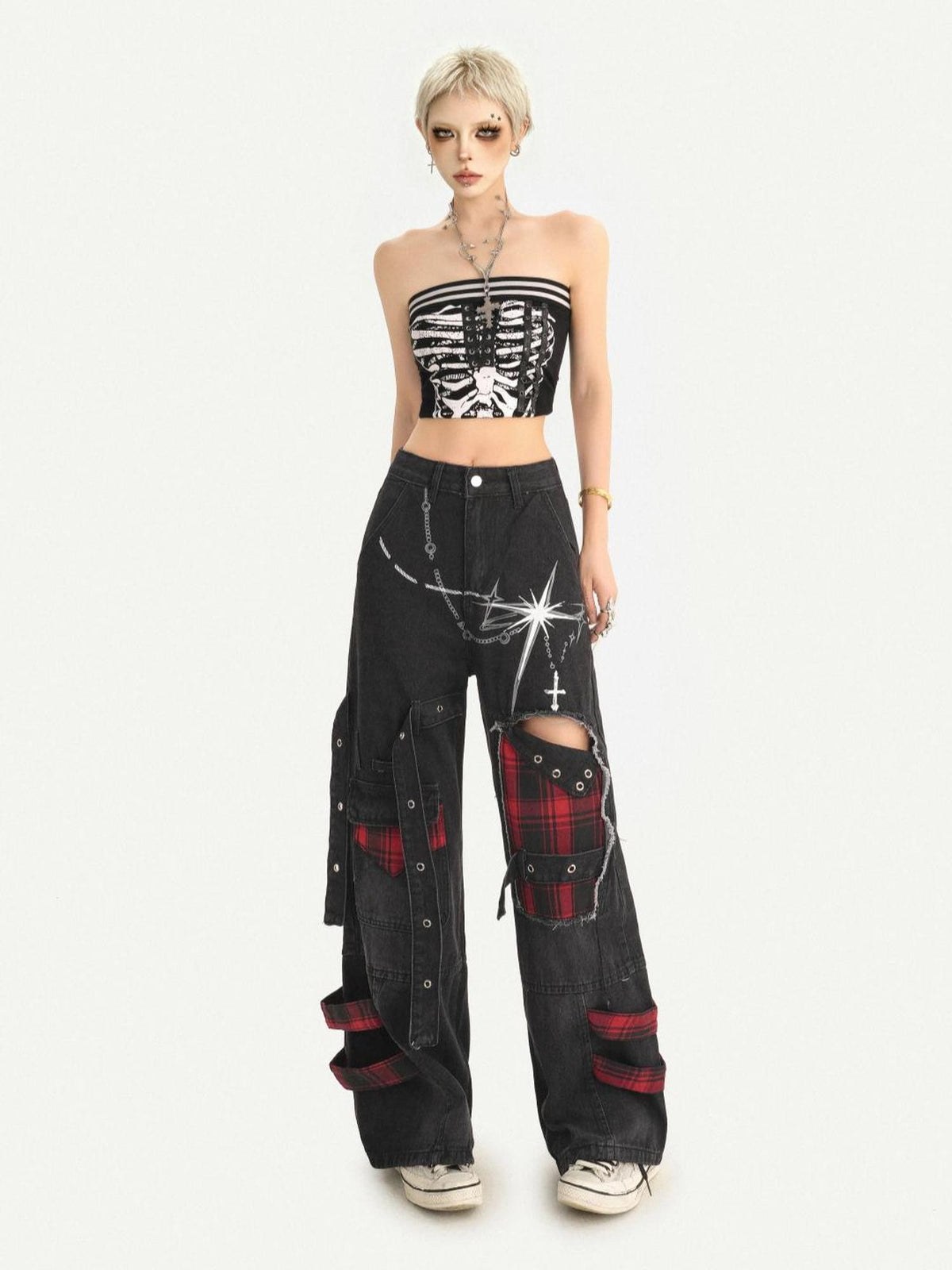 Nico Molly Vintage Black Punk Distressed Patchwork Women&