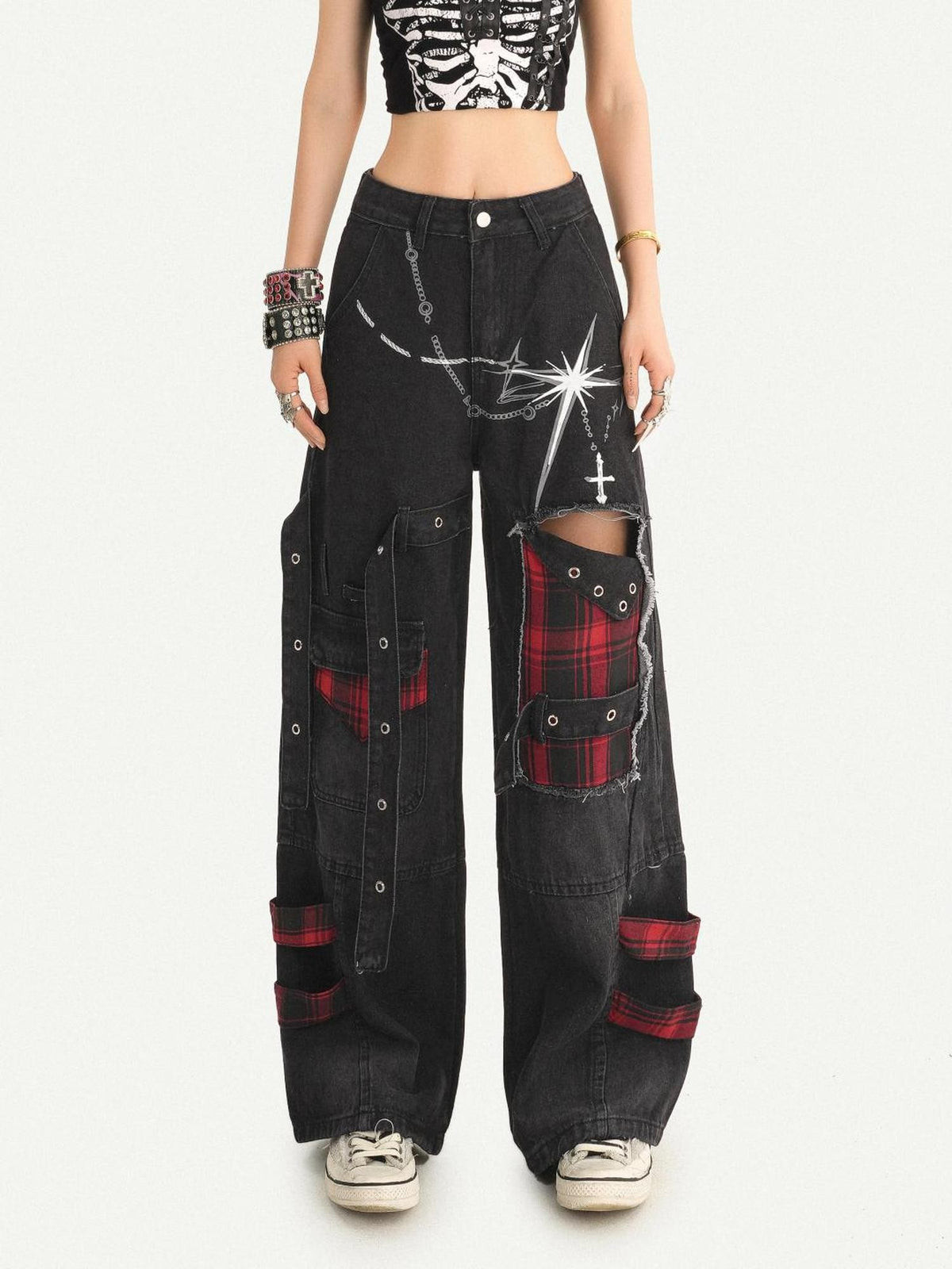 Nico Molly Vintage Black Punk Distressed Patchwork Women&
