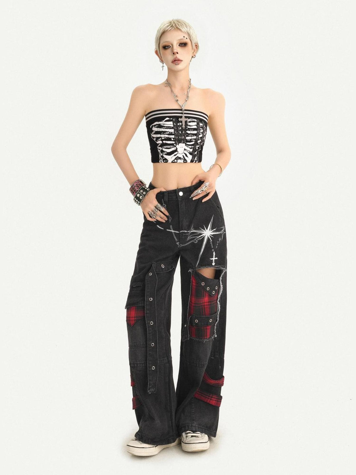 Nico Molly Vintage Black Punk Distressed Patchwork Women&